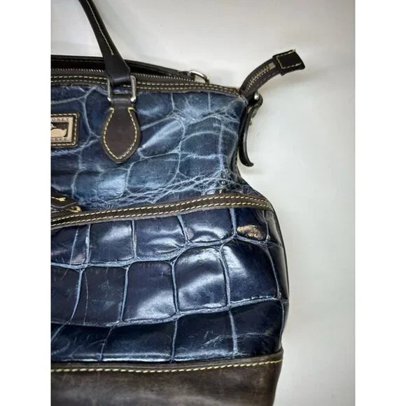 Dooney & Bourke Dillen Crocodile Double Pocket Satchel Navy distressed
